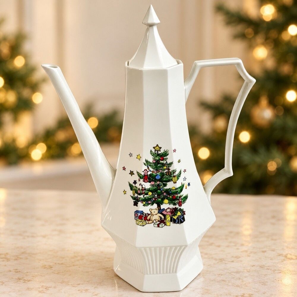 Vintage Christmas Time Coffee Pot & Lid Discontinued Nikko Japan 1991